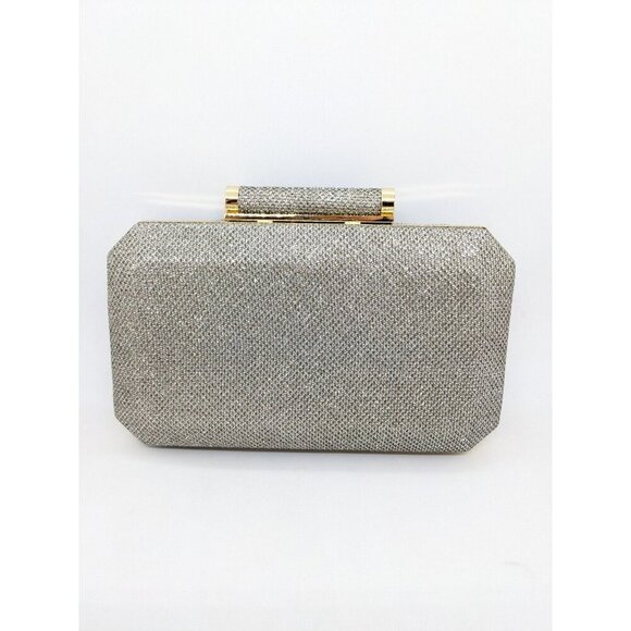 INC International Concepts Lindsayy XX lurex metallic clutch shoulder bag SILVER - Picture 12 of 14